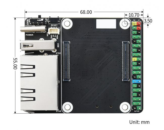 Mini Dual Gigabit Ethernet Base Board for Raspberry Pi Compute Module 4