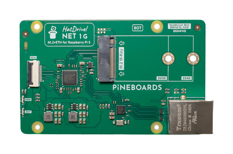 Pineboards HatDrive! NET 1G (Ethernet + NVMe Adapter for Raspberry Pi 5)