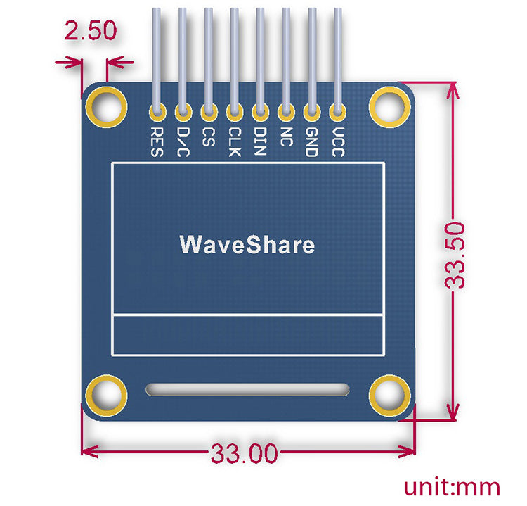Waveshare 9092 - 0.96inch OLED - gerade/vertikale Stiftleiste