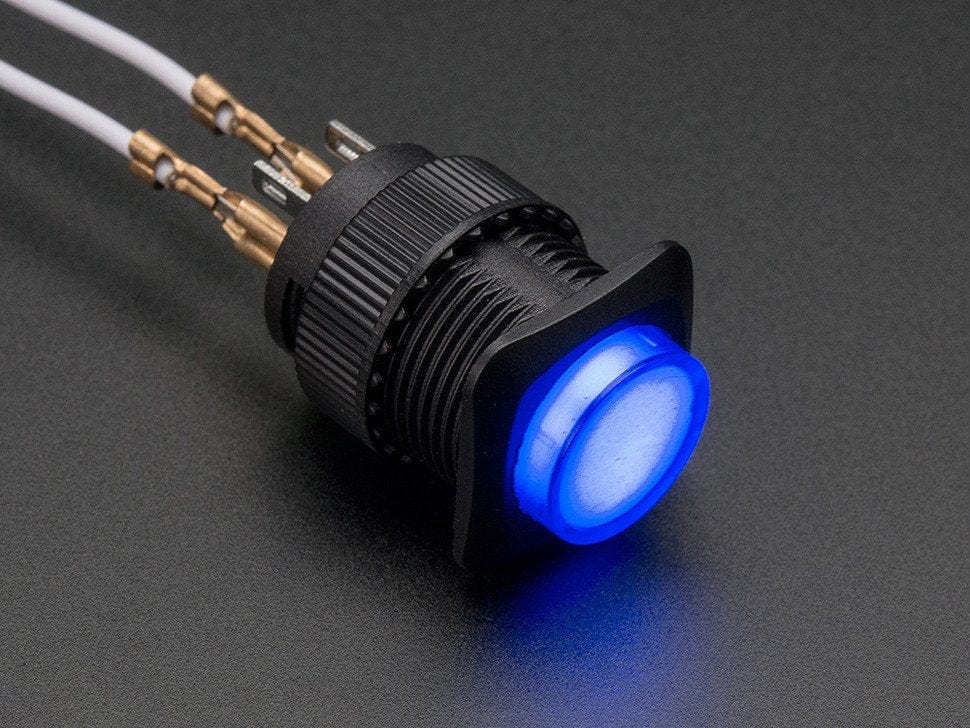 16mm Illuminated Pushbutton - Blue Latching On/Off Switch