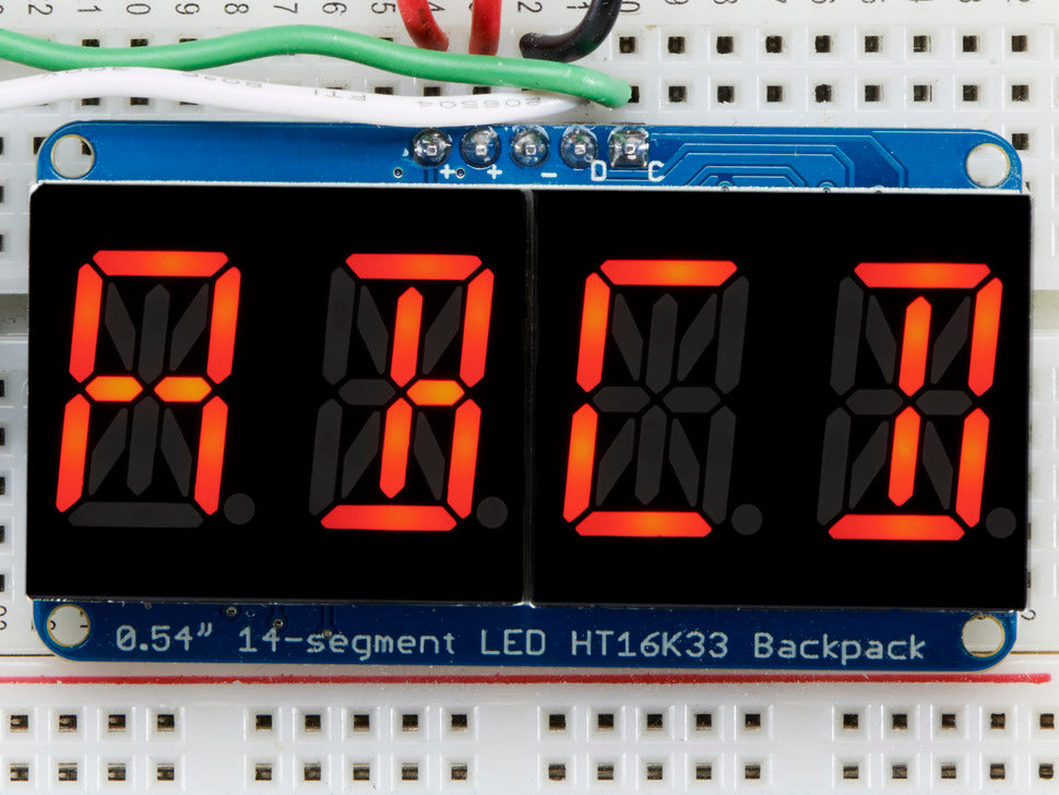 Quad Alphanumeric Display - 0.54" Digits w/ I2C Backpack