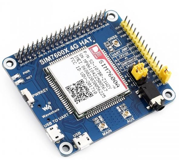 Waveshare 14952 - 4G / 3G / 2G / GSM / GPRS / GNSS HAT für Raspberry Pi, LTE CAT4