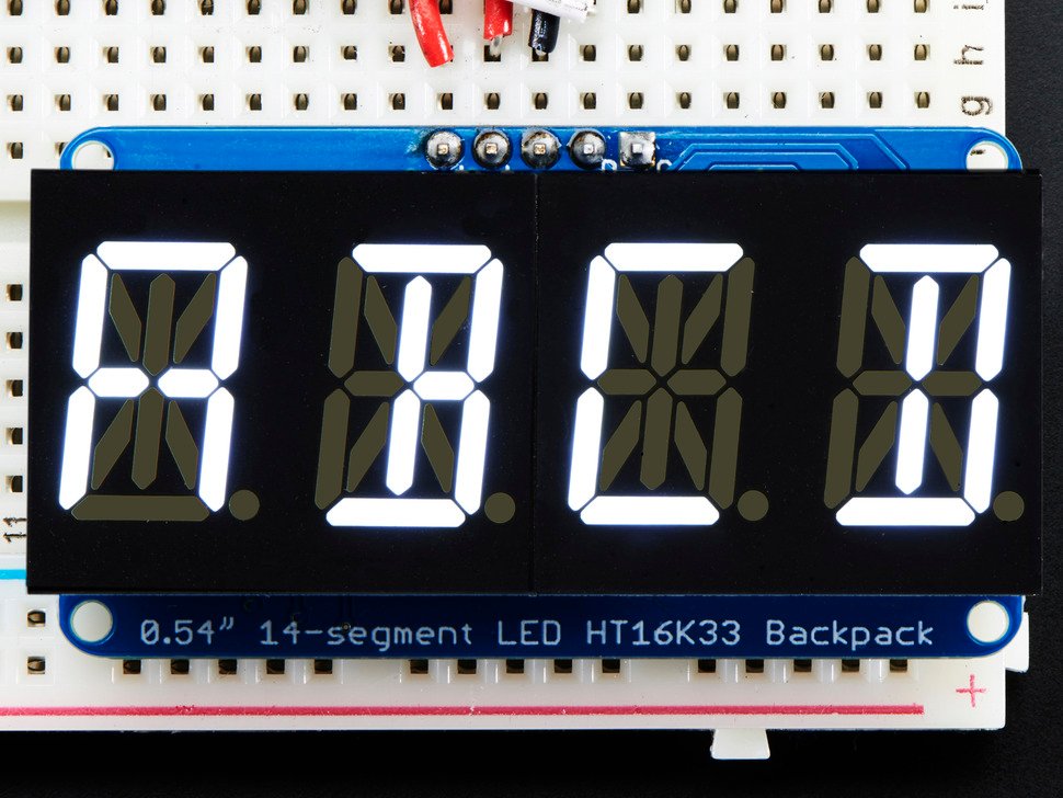 Quad Alphanumeric Display - 0.54" Digits w/ I2C Backpack