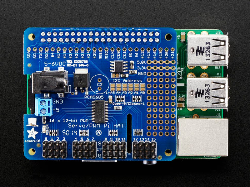16-Channel PWM / Servo HAT for Raspberry Pi - Adafruit Mini Kit