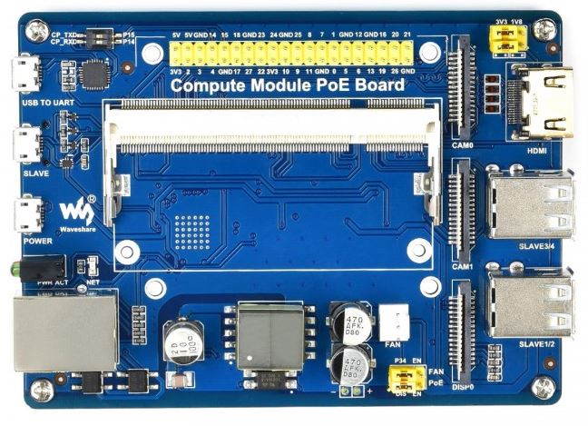 Waveshare 16664 - Compute Module IO Board with PoE Feature, for Raspberry Pi CM3 / CM3L / CM3+ / CM3+L