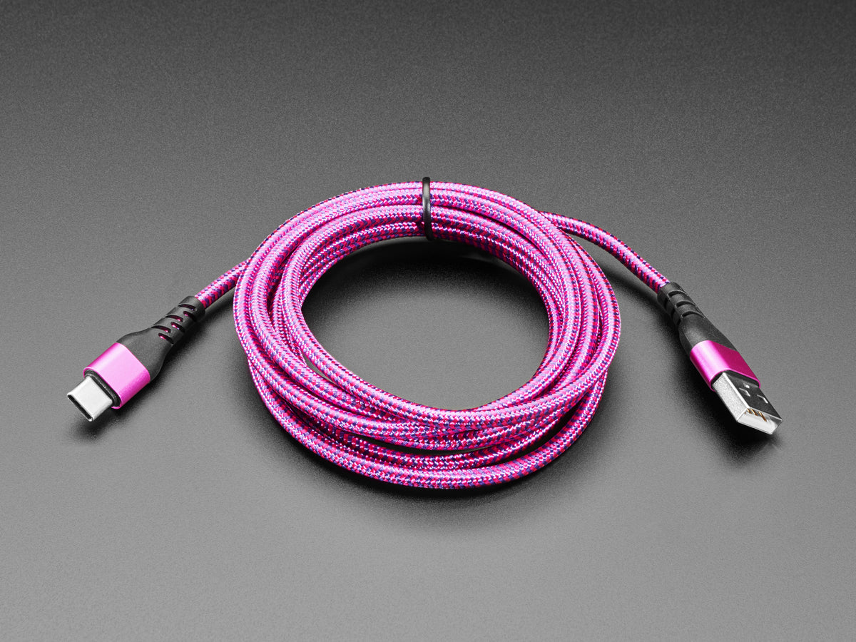 Pink and Purple Woven USB A to USB C Cable - 2 meters long