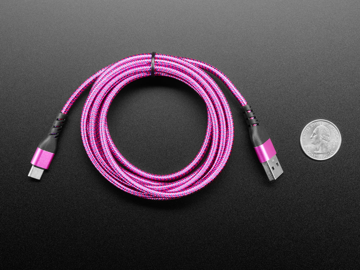 Pink and Purple Woven USB A to USB C Cable - 2 meters long