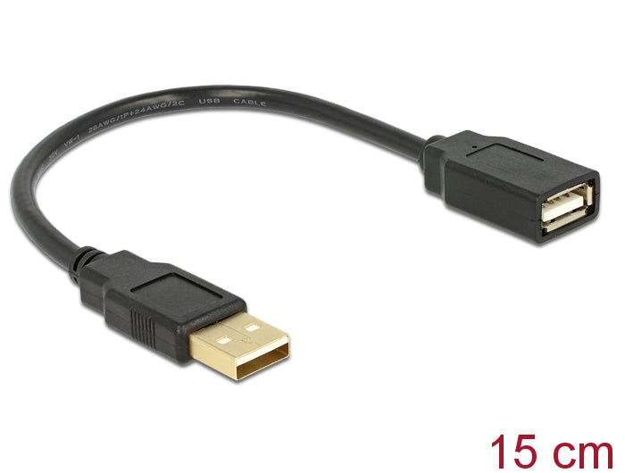Delock Verlängerungskabel USB 2.0 A-A 15 cm Stecker / Buchse