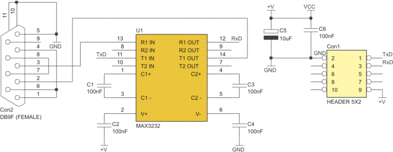 KAmodRS - voltage levels converter module with MAX3232 (RS232)