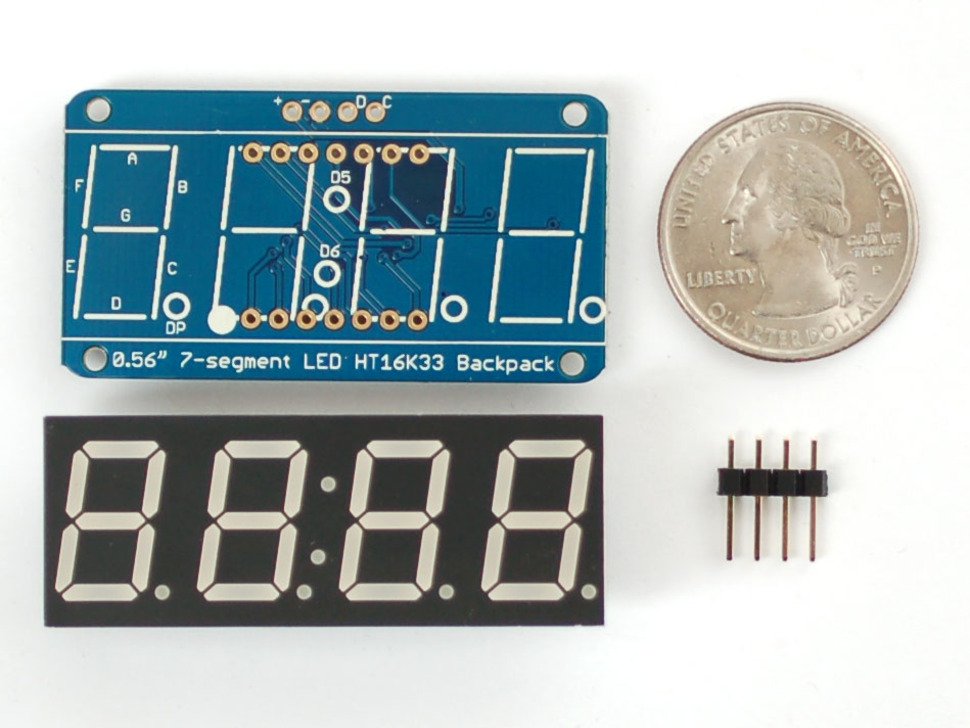 Adafruit 0.56" 4-Digit 7-Segment Display w/I2C Backpack - Red