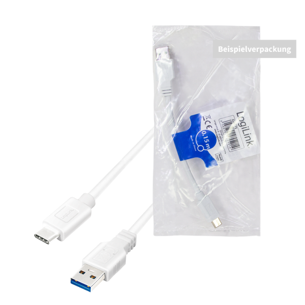 USB 3.2 Gen1 Type-C Kabel, C/M zu USB-A/M, weiß, 1 m