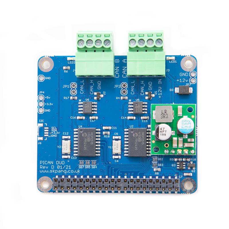 PiCAN 2 Duo CAN-Bus Board for Raspberry Pi 4 with 3A SMPS