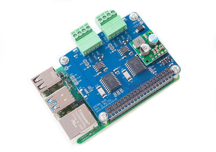 PiCAN 2 Duo CAN-Bus Board for Raspberry Pi 4 with 3A SMPS